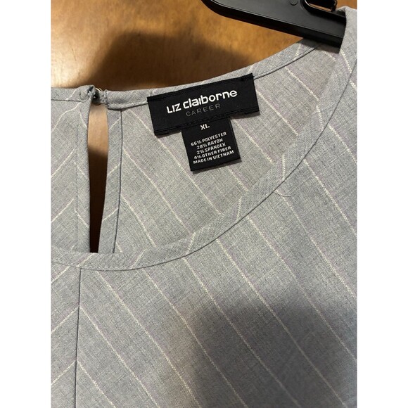 LIZ CLAIBORNE Spring Bouquet Sleeveless Belted Career Top XL Gray Purple Stripe - Picture 2 of 8